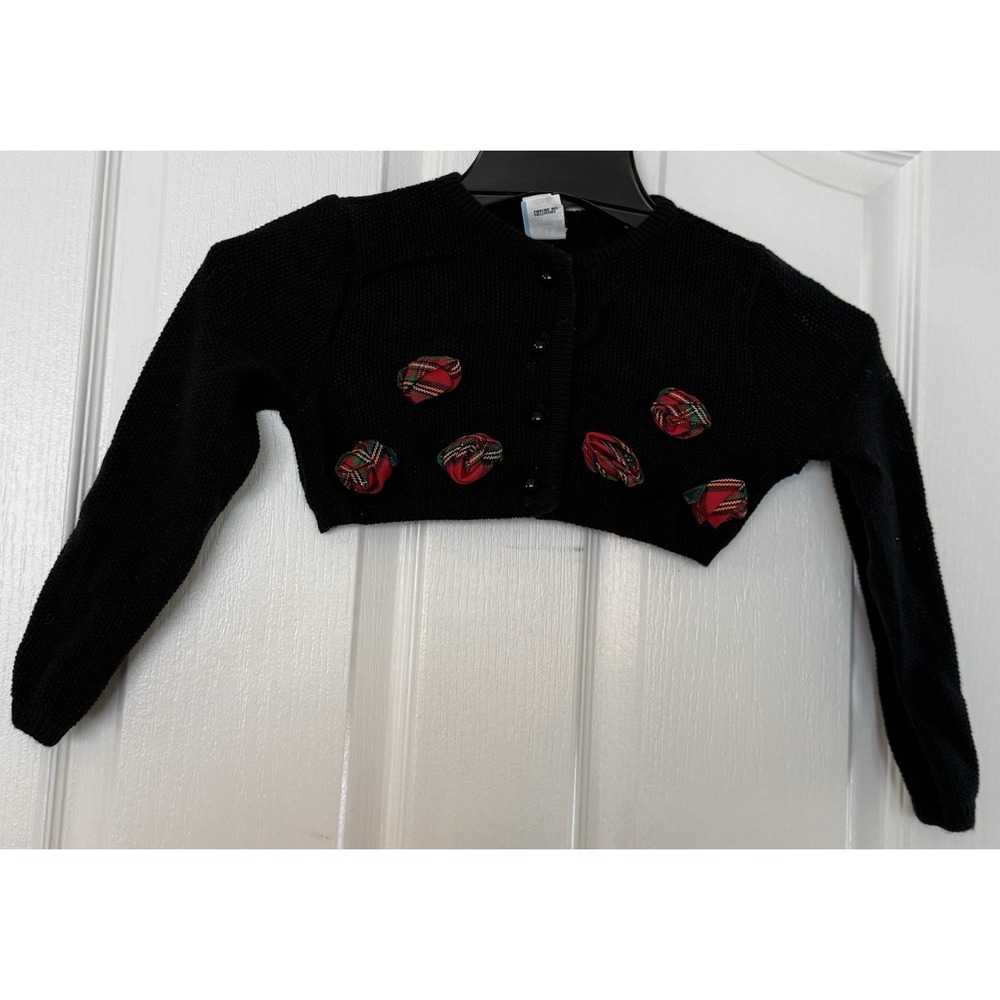 Vintage Girls sweater shrug cardigan rose appliqué size 5 Holiday Glam Christmas